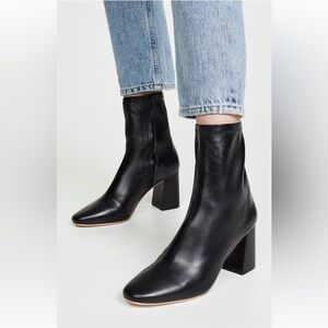 Loeffler Randall Black Leather Block Heel Ankle Boots